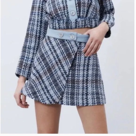 BLOGGER'S FAVE! Zara Textured Weave Mini Skirt Blue Sz M NWT - Picture 11 of 13